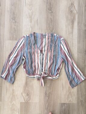 Angie Multicolor Striped Tie-Front Crop Blouse